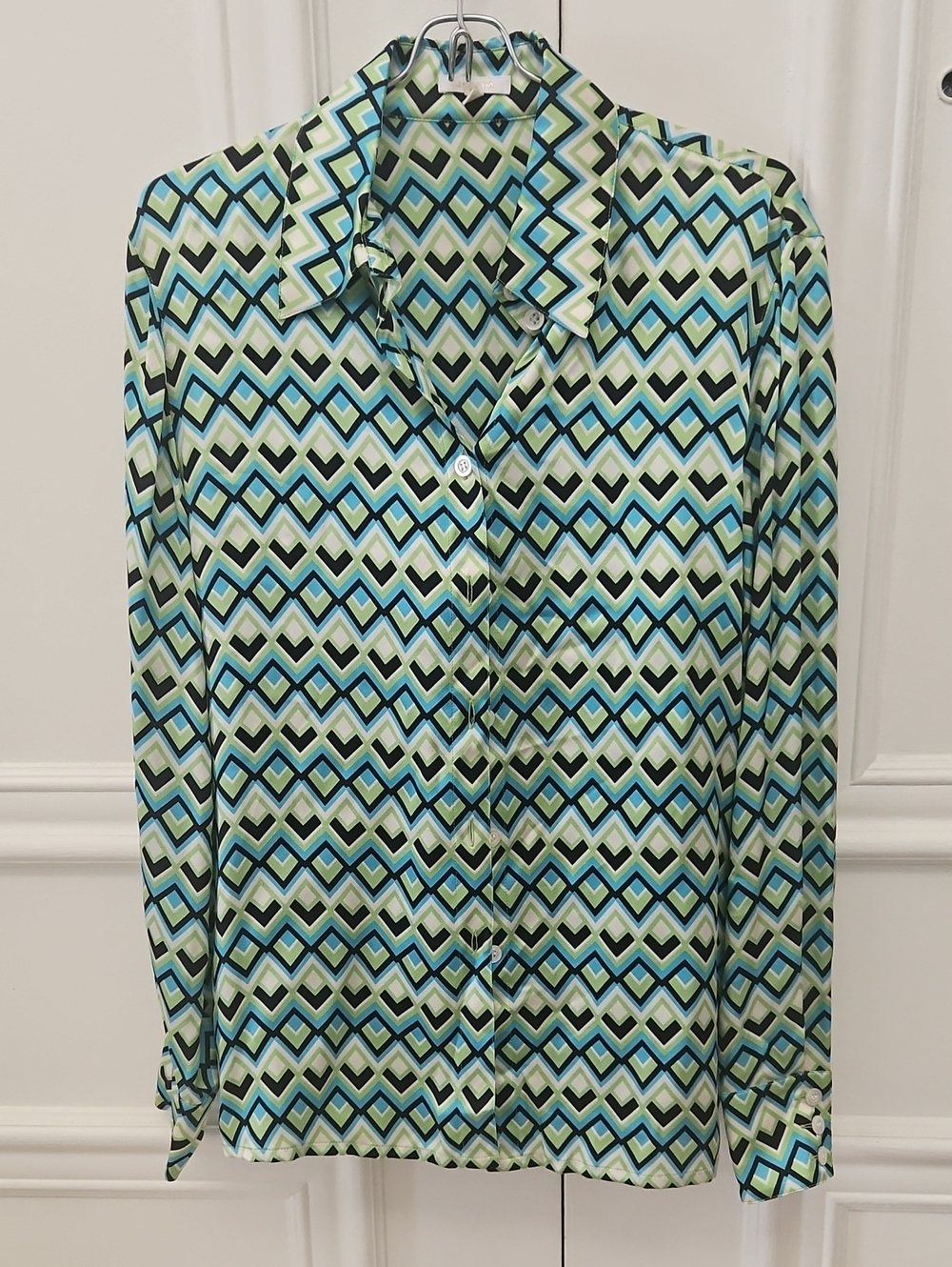 Escada - Geometric Print Shirt in Mint and Blue - EU 36